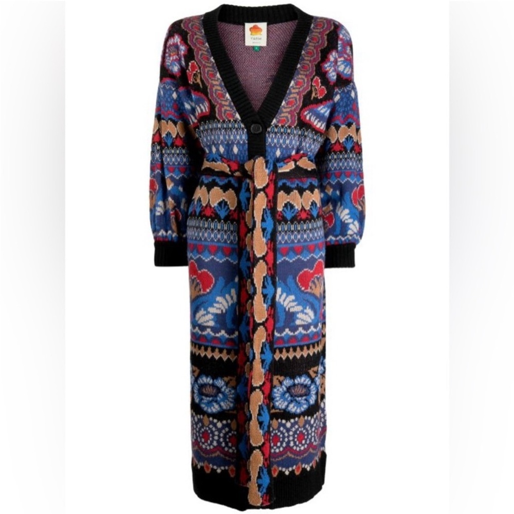 NWT FARM Rio Ainika Jacquard maxi Cardigan Sweater in Ainika Sparkle Black - Picture 2 of 4